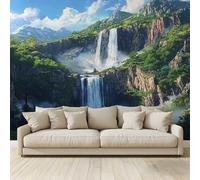 MKBKLI Mural Wallpaper Waterfall Alpine Greens Photo Backdrop Non-Woven Poster Picture Art Print for Living Room Bedroom TV Theme Hotel Warm Décor Papel 250 (W) x 175 (H) cm