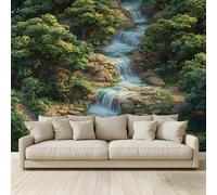 MKBKLI Mural Wallpaper Waterfalls Flowing Through Lush Forests Photo Backdrop Non-Woven Poster Picture Art Print for Living Room Bedroom TV Theme Hotel Warm Décor Papel 250 (W) x 175 (H) cm