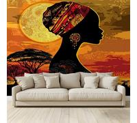 MKBKLI Photo Wallpaper African Female Silhouette Poster Picture Non-Woven Mural 3D Panoramic Custom Wall Art Print Living Room Bedroom TV Backdrop Corridor Decoration 350 (W) x 256 (H) cm
