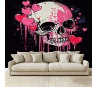 MKBKLI Photo Wallpaper Cartoon Gothic Love Skulls Poster Picture Non-Woven Mural 3D Panoramic Custom Wall Art Print Living Room Bedroom TV Backdrop Corridor Decoration 350 (W) x 256 (H) cm