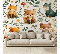 MKBKLI Photo Wallpaper Cartoon Pattern Animal Bear Fox Deer Poster Picture Non-Woven Mural 3D Panoramic Custom Wall Art Print Living Room Bedroom TV Backdrop Corridor Decoration 200 (W) x 140 (H) cm