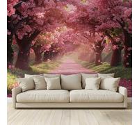 MKBKLI Photo Wallpaper Pink Cherry Blossom Tree Trail Poster Picture Non-Woven Mural 3D Panoramic Custom Wall Art Print Living Room Bedroom TV Backdrop Corridor Decoration 300 (W) x 210 (H) cm