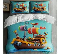 MKBKLI Single Duvet Cover Set 3D cartoon pirate ship Microfiber 135x200 cm