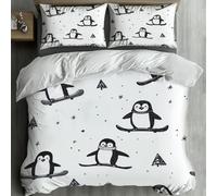 MKBKLI Single Duvet Cover Set Black and white penguin skiing 3d Print Ultra Soft Comfort Microfiber Stripe Bedding Quilt Cover 135x200 cm with 2 Pillowcases with Zipper Closure