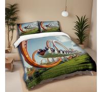MKBKLI Single Duvet Cover Set Roller coaster 3d Print Ultra Soft Comfort Microfiber Stripe Bedding Quilt Cover 135x200 cm with 2 Pillowcases with Zipper Closure