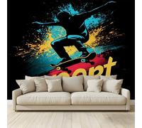 MKBKLI Wallpaper Bedroom Kids Boys 3D Wallpaper Mural Graffiti Skateboarding Kids Teens Room 3D Poster Photo Wall Decoration Themed Room Playroom 400 (W) x 280 (H) cm