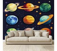 MKBKLI Wallpaper Bedroom Kids Boys 3D Wallpaper Mural Planets in The Solar System Kids Teens Room 3D Poster Photo Wall Decoration Themed Room Playroom 250 (W) x 175 (H) cm(447)
