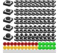 MKBKLLJY 100PCS Momentary Tactile Tact Push Button Switch 12 x 12mm 4.3mm 5mm 6mm 7mm 8mm SMD PCB Panel Micro Switch 4 Pin Assortment Kit with Multicolored Cap Solder Wire, for Computer Mouse