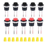MKBKLLJY 10Pcs 16mm Red/Black Momentary Push Button Switch SPST ON OFF Switch 3A 250V AC/6A 125V AC 2Pin Self-Resetting Round Switch with Locked Terminal Wires and Wiring cap for Car Boat Truck PC