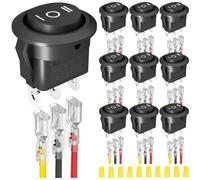 MKBKLLJY 10Pcs 2Way Round Rocker Switch 12V 3Pin 3Position ON/Off/ON 6A/250V AC 10A/125V DC SPDT 20mm Black Circle Toggle Switch with Terminal Wires for Auto Car Boat Household Appliance