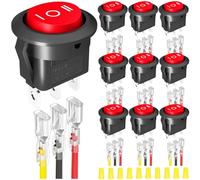 MKBKLLJY 10Pcs 2Way Round Rocker Switch 12V 3Pin 3Position ON/Off/ON 6A/250V AC 10A/125V DC SPDT 20mm Red Circle Toggle Switch with Terminal Wires for Auto Car Boat Household Appliance