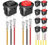 MKBKLLJY 10Pcs 3Way Round Rocker Switch Shell 12V Waterproof 3Pin 3Position ON/Off/ON 6A/250V AC 10A/125V DC SPDT 20mm Red/Black Circle Toggle Switch with Terminal Wire Wiring cap for Car Boat Marine