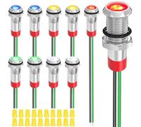 MKBKLLJY 10Pcs 6mm AC 110V 120V 220V 20mA Red/Yellow/Blue/Green/White LED Indicator Light Waterproof Metal Indicator Signal Lamp Pilot Dash Directional with 150mm Wire and Wiring Cap for Car Boat