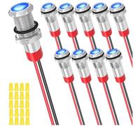 MKBKLLJY 10Pcs 6mm DC 12-24V 1A Blue LED Metal Indicator Light Waterproof Signal Lamp with 150mm Cable Length Metal LED Indicator Light and Wiring Cap for Car interior Trucks Boats Engine taillight