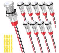 MKBKLLJY 10Pcs 6mm DC 12-24V 1A White LED Metal Indicator Light Waterproof Signal Lamp with 150mm Cable Length Metal LED Indicator Light and Wiring Cap for Car interior Trucks Boats Engine taillight