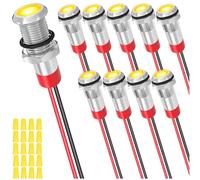 MKBKLLJY 10Pcs 6mm DC 12-24V 1A Yellow LED Metal Indicator Light Waterproof Signal Lamp with 150mm Cable Length Metal LED Indicator Light and Wiring Cap for Car Interior Trucks Boats Engine taillight