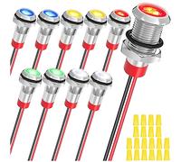 MKBKLLJY 10Pcs 8mm AC/DC12-24V LED Metal Indicator Light Waterproof Signal Lamp 5Color(Red/Yellow/Blue/Green/White) with 150mm Cable Length Metal LED Indicator Light and Wiring Cap