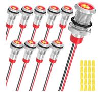 MKBKLLJY 10Pcs 8mm DC12-24V Red LED Metal Indicator Light Waterproof Signal Lamp with 150mm Cable Length Metal LED Indicator Light and Wiring Cap for Car Interior Trucks Boats Engine taillight