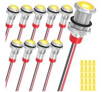 MKBKLLJY 10Pcs 8mm DC12-24V Yellow LED Metal Indicator Light Waterproof Signal Lamp with 150mm Cable Length Metal LED Indicator Light and Wiring Cap for Car Interior Trucks Boats Engine taillight