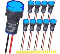 MKBKLLJY 10Pcs Energy Saving Blue LED Indicator Light Mounting Hole Size 22mm 12V/24V/110V 20mA AC Signal Lamp Panel Indicator with 20Pcs Terminal Wires and Wiring Cap for Car Truck Boat Machine Tool