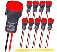 MKBKLLJY 10Pcs Energy Saving Red LED Indicator Light Mounting Hole Size 22mm 12V/24V/110V 20mA AC Signal Lamp Panel Indicator with 20Pcs Terminal Wires and Wiring Cap for Car Truck Boat Machine Tool