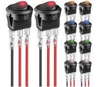MKBKLLJY 10Pcs illuminated Round Rocker Switch DC 20A 12V SPST Lighted ON Off 3 Pin 12V Rocker Switch with Locked Terminal Wires for Car Boat Truck Marine DIY 5Colors(Red/Yellow/Blue/Green/White)