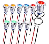 MKBKLLJY 10Pcs Indicator Light 12mm 1/2" Waterproof IP67 Metal Signal Lamp 12V AC/DC LED Pilot Dash Lamp Screw Terminal Concave Head 5Color(Red/Yellow/Blue/Green/White) with 120mm Cable for Car Boat