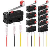 MKBKLLJY 10Pcs Momentary Micro Limit Switch 5A 125V 250V AC SPDT 1NO 1NC 3Pin 19mm Short Hinge Roller Levr Arm Switch Snap Action Button Type with Terminal Wires for Electronic product Home appliance