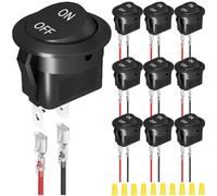 MKBKLLJY 10Pcs Round Rocker Switch 12V DC ON Off Switch Circle Black Toggle Switch 2Pin SPST 2Position 6A/250V 10A/125V AC 20mm Mini Rocker Switch with Terminal Wires Wiring cap for Auto Car DIY