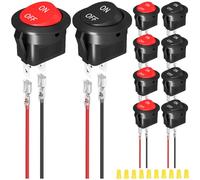 MKBKLLJY 10Pcs Round Rocker Switch 12V DC ON Off Switch Circle Red/Black Toggle Switch 2Pin SPST 2Position 6A/250V 10A/125V AC 20mm Mini Rocker Switch with Terminal Wires Wiring cap for Auto Car