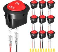 MKBKLLJY 10Pcs Round Rocker Switch 12V DC ON Off Switch Circle Red Toggle Switch 2Pin SPST 2Position 6A/250V 10A/125V AC 20mm Mini Rocker Switch with Terminal Wires Wiring cap for Auto Car DIY
