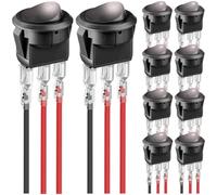 MKBKLLJY 10Pcs Round Rocker Switch White LED 12V 20A 3Pin Wired LED Light Power On Off Switch SPST Lighted Toggle Switch with 30Pcs Locked Terminal Wires for Car Truck RV Vehicle Marine Yacht Boat