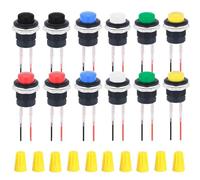 MKBKLLJY 12Pcs 16mm Red/Yellow/Blue/Green/Black/White Momentary Push Button Switch SPST 3A 250V AC/6A 125V AC 2Pin Self-Resetting Round Switch with Locked Terminal Wires and Wiring cap for Car Boat