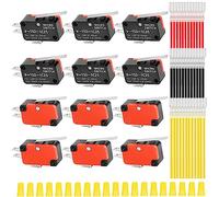 MKBKLLJY 12Pcs Lead Limit Switch Short Hinge Roller Lever Arm 27.5mm/1.08inch,1NO 1NC SPDT 3Pin Momentary Snap Action Micro Switch for Arduino with 36Pcs Terminal Wires and 20Pcs Wiring Caps