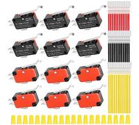 MKBKLLJY 12Pcs Lead Limit Switch Short Hinge Roller Lever Arm 27mm/1.06inch,1NO 1NC SPDT 3Pin Momentary Snap Action Micro Switch for Arduino with 36Pcs Terminal Wires and 20Pcs Wiring Caps