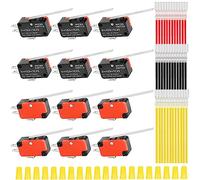MKBKLLJY 12Pcs Lead Limit Switch Short Hinge Roller Lever Arm 52mm/2.05inch,1NO 1NC SPDT 3Pin Momentary Snap Action Micro Switch for Arduino with 36Pcs Terminal Wires and 20Pcs Wiring Caps