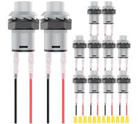 MKBKLLJY 12Pcs Mini Round Self-locking Push Button Switch 12mm AC 250V/1.5A 125V/3A 2Pin 12V Micro Latching Grey ON Off Switch with Terminal Wires and Wiring Cap for Car PC Table Lamp DIY Model
