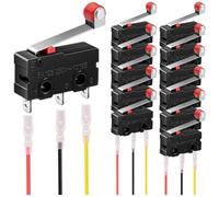 MKBKLLJY 12Pcs Momentary Micro Limit Switch 5A 125V 250V AC SPDT 1NO 1NC 3Pin 19mm Short Hinge Roller Levr Arm Switch Snap Action Button Type with Terminal Wires for Electronic product Home appliance