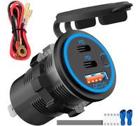 MKBKLLJY 12V USB Outlet 3 Port Car Charger 78W Dual PD3.0 USB-C and Quick Charge 3.0 Car Port Waterproof Socket Power Switch with 60cm Cable Fuse Cable Ties Terminal for lPad Android Phone Boat RV