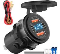 MKBKLLJY 12V USB Outlet 4 Port Car Charger 78W Dual PD3.0 USB-C and QC3.0 Multiple Ports Aluminum Alloy Car Power Socket with 60cm Cable Fuse Terminal for lPad Android Phone Boat RV