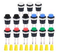 MKBKLLJY 15Pcs 16mm Momentary Push Button Switch 3A 250V AC/6A 125V AC Red/Blue/Green/Black/White SPST ON OFF Switch 2Pin Self-Resetting Round Switch with Locked Terminal Wires and Wiring cap for Car