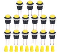 MKBKLLJY 15Pcs 16mm Yellow Momentary Push Button Switch SPST ON OFF Switch 3A 250V AC/6A 125V AC 2Pin Self-Resetting Round Switch with Locked Terminal Wires and Wiring cap for Car Boat Truck PC