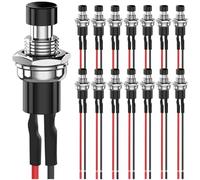 MKBKLLJY 15Pcs 7mm Momentary Black Push button Switch 1A 100V 110V 220V 250V AC 2Pin SPST ON OFF 1A 12V 24V 36V DC Mini Micro Round Switch with Pre-wired Wires for Car Boat Motorcycle Coffee pot