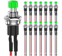 MKBKLLJY 15Pcs 7mm Momentary Green Push button Switch 1A 100V 110V 220V 250V AC 2Pin SPST ON OFF 1A 12V 24V 36V DC Mini Micro Round Switch with Pre-wired Wires for Car Boat Motorcycle Coffee pot