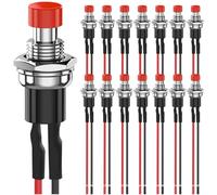 MKBKLLJY 15Pcs 7mm Red Momentary Push button Switch 1A 100V 110V 220V 250V AC 2Pin SPST ON OFF 1A 12V 24V 36V DC Mini Micro Round Switch with Pre-wired Wires for Car Boat Motorcycle Coffee pot