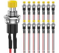 MKBKLLJY 15Pcs 7mm Yellow Momentary Push button Switch 1A 100V 110V 220V 250V AC 2Pin SPST ON OFF 1A 12V 24V 36V DC Mini Micro Round Switch with Pre-wired Wires for Car Boat Motorcycle Coffee pot