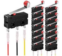 MKBKLLJY 15Pcs Micro Limit Switch 5A 125 250V AC SPDT 1NO 1NC Short Hinge Roller Levr Arm Switch Snap Action Button Type 3 Pins Micro Limit Switch with Roller Lever Arm Black and 45pcs Terminal Wires
