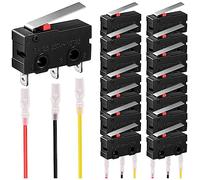 MKBKLLJY 15Pcs Mini Micro Limit Switch 5A 125 250V AC SPDT 1NO 1NC Momentary 16mm/0.63inch Very Long Straight Hinge Lever Arm Switch Snap Action Button Type 3 Pins SPDT with 45Pcs Terminal Wires