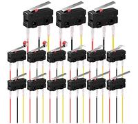 MKBKLLJY 15Pcs Mini Micro Limit Switch 5A 125 250V AC SPDT 1NO 1NC Momentary 16mm/19mm/20mm/28mm/55mm Very Long Straight Hinge Lever Arm Switch Snap Action Button Type 3 Pins with 45Pcs Terminal Wires