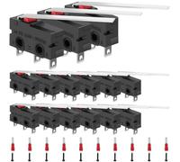 MKBKLLJY 15PCS Mini Micro Limit Switch AC 5A 125V 250V SPDT 1NO 1NC Very Long Straight Hinge Lever Arm 55mm Switch Snap Action Button Type 3 Pins KW11-3Z04 ON/OFF With Terminal Screw for Ovens